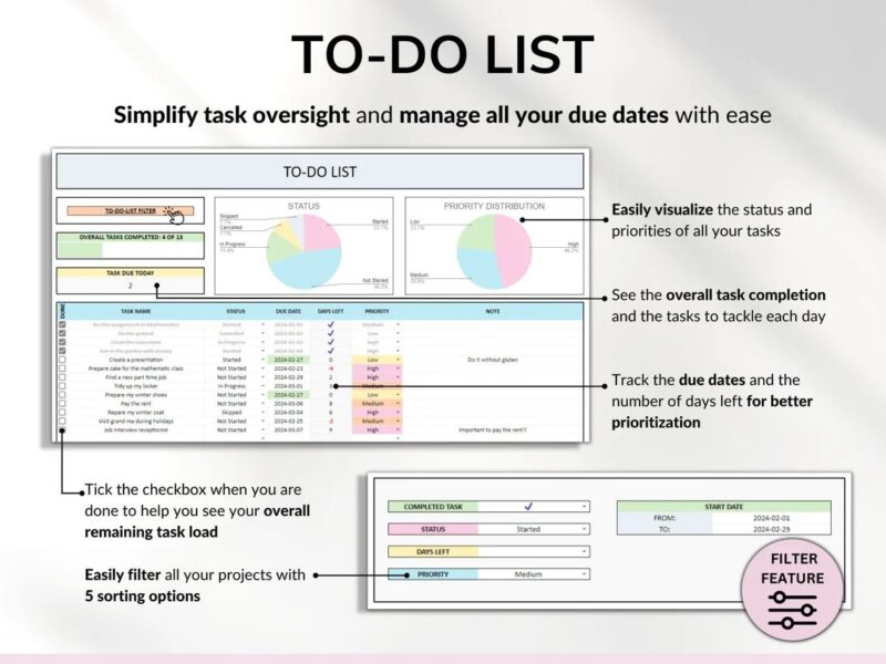 Student Planner- Assignment Tracker, Academic Planner Google Sheets Excel Task Tracker With Automated Calendar - Image 8